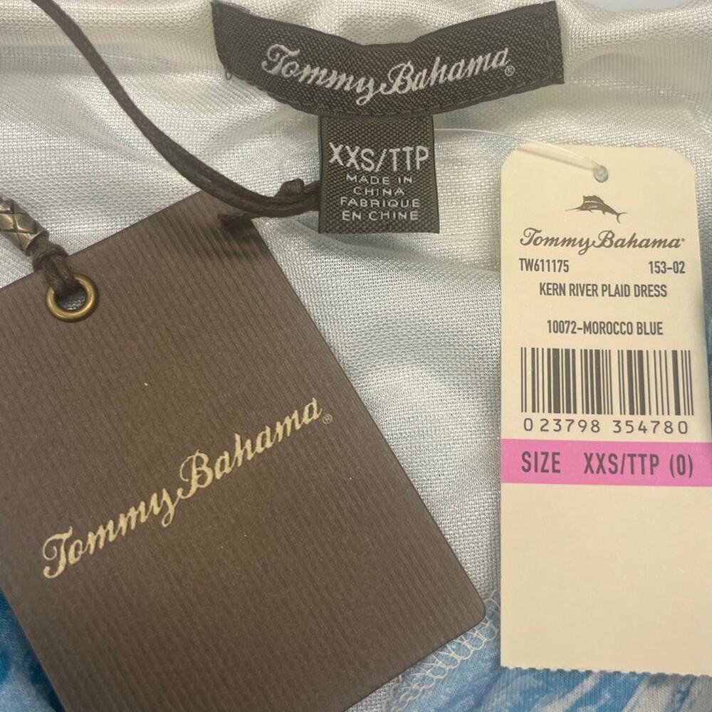 Tommy Bahama Kern River Plaid Rayon Wrap Dress Blue XXS NWT Stretch - Picture 2 of 3